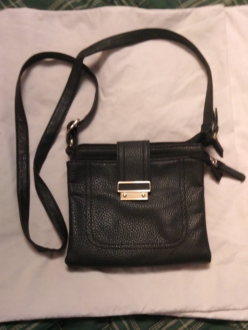Black Crossbody Bag with Gold-Tone Hardware